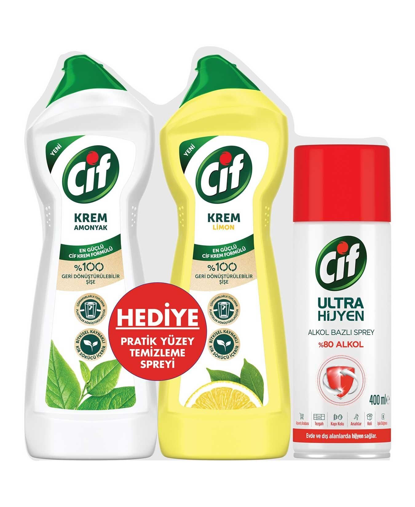 CİF KREM AMONYAK 750ML+LİMON 750ML+CİF SPREY 400ML