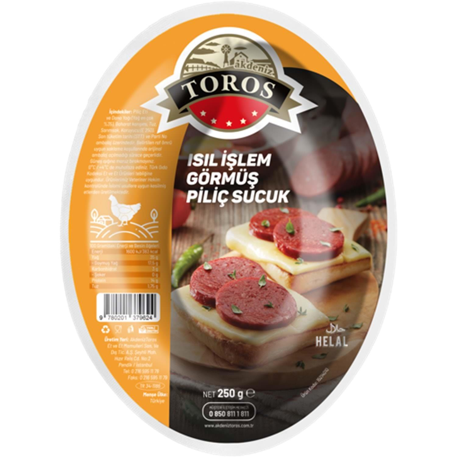TOROS ISIL İŞLEM GÖRMÜŞ PİLİÇ SUCUK 250GR