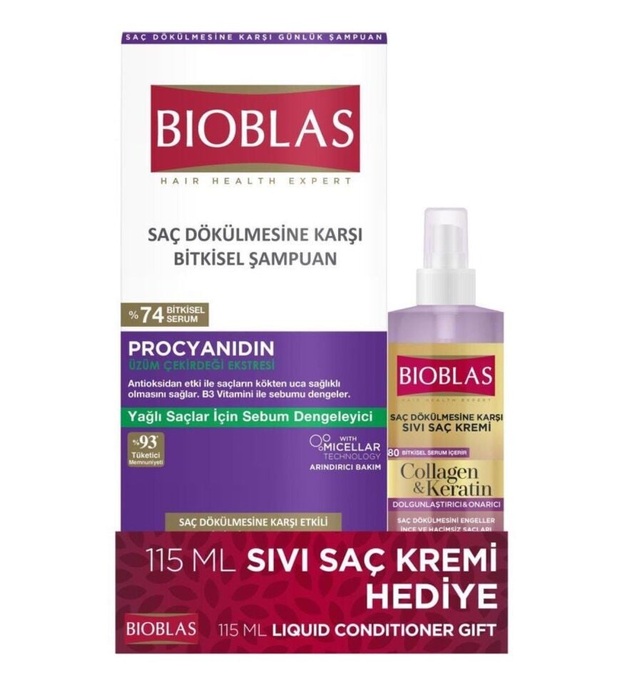 BİOBLAS ŞAMPUAN 360ML YAĞLANMA KARŞI+KOLAJEN 115ML